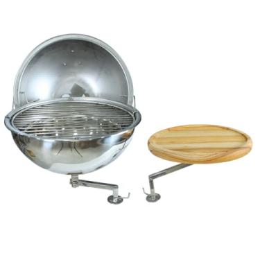 Imagem de Churrasqueira Náutica a Carvão Toda em Aço Inox 304 para Costado de Barco com Tábua e Suporte Ajustável - Lancha Veleiro CT-350