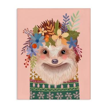 Imagem de Stupell Industries Design de arte de parede em tela de ouriço folclórico com flores por Mia Charro, 20 x 16