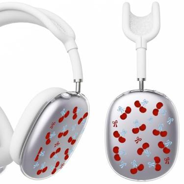 Imagem de BlHMCASE Capa de fone de ouvido para AirPods Max, bonito Kawaii, com laço de cereja transparente, capa de silicone branca para fones de ouvido para Apple AirPods Max