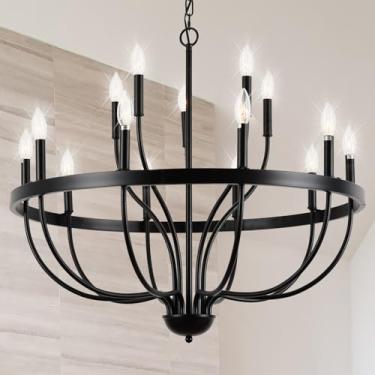 Imagem de ZBMYRBZJ Lustre preto 15 luzes industrial de ferro candelabro moderno suspenso casa de fazenda lustres pendentes luminárias para sala de jantar quarto sala de estar cozinha ilha hall de entrada