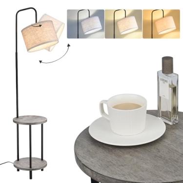 Imagem de ELYONA Luminária de chão de madeira maciça - Candeeiro de mesa lateral rústico para quarto e sala de estar - Candeeiro de chão moderno de meados do século com lâmpada de LED de 3 temperaturas de cor