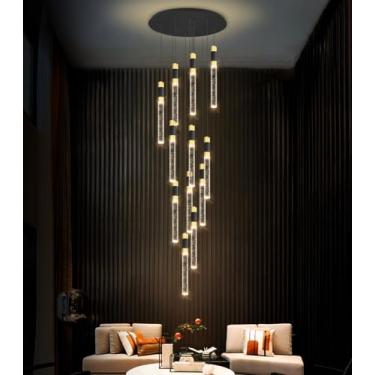 Imagem de Lustres modernos de 299.7 cm 12 luzes para sala de estar luminária LED Dimmbale luminária de entrada de teto alto iluminação para sala de jantar corredor escada com lustre de regulação remota