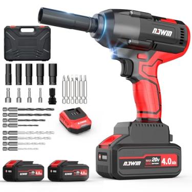 Imagem de NAWIN Chave de impacto sem fio, pistola de impacto de 1/2, 600 Nm, motor sem escova, bateria de 2 × 4,0 Ah, chave de impacto elétrica para carro, casa, kit de soquetes, carregador rápido