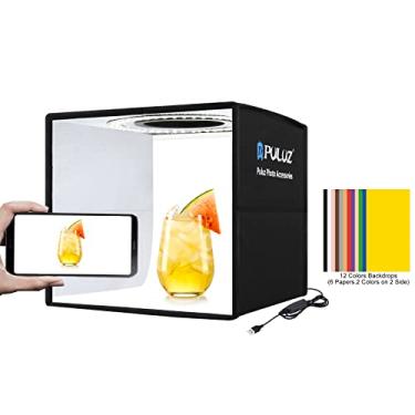 Imagem de PULUZ Mini caixa de luz de estúdio fotográfico, cabine de luz dobrável portátil, CRI>95, 96 peças de luz LED + 6 tipos de cenários coloridos de dupla face para produtos pequenos (25 x 25 cm)
