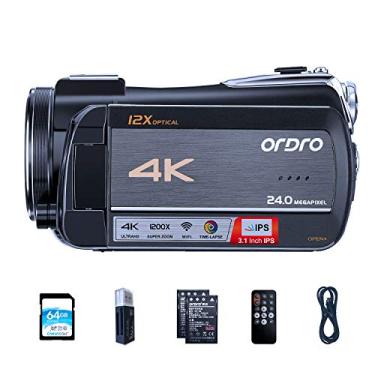 Imagem de ORDRO Câmera de vídeo 4K Livestream HDR-AC5 12X Zoom Óptico Gravador de Vídeo 3,1 polegadas IPS Touchscreen Live Broadcast com cabo USB de 2 metros e cartão de memória de 64 GB