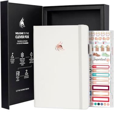 Imagem de Clever Fox Ultimate Achiever's Goal Planner - Diário de 90 dias de foco e produtividade. Organizador diário semanal mensal sem data e caderno de agenda horária - capa dura, tamanho A5, branco pérola