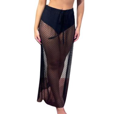 Imagem de Saída de Praia Longa Feminino Moda Praia Tule Tecido Leve - Sou Gata e