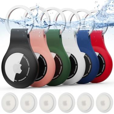 Imagem de DLENP Capa com suporte de airtag com chaveiro, capa de silicone à prova d'água para airtags [à prova de quedas] [antiarranhões] suporte protetor de airtag de corpo inteiro, encontre sua bagagem,