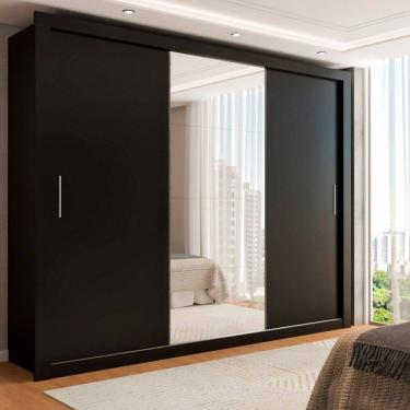 Imagem de Guarda-Roupa Casal Carol 3 Portas de Correr com Espelho 4 Gavetas Preto - Pm