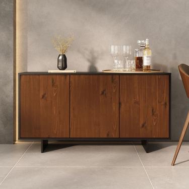 Imagem de Aparador de Sala Buffet Preto Alto Madeira 135 cm Prateleiras Reguláveis Arto