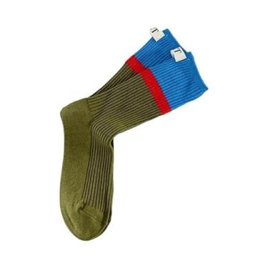 Imagem de Meias De Algodão Femininas De Cano Alto Com Contraste De Cores, Estilo