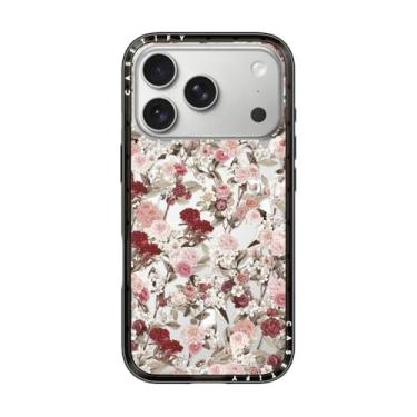 Imagem de CASETiFY Capa compacta para iPhone 17 Pro [fina e elegante/compatível com Magsafe/1,2 m. Proteção contra quedas de nível militar] - Vintage Flower Monday - Preto transparente