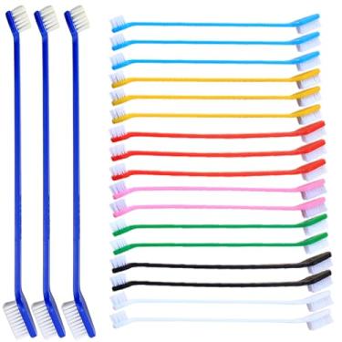 Imagem de 20 escovas de dentes para cães a granel - 8 cores de escovas dentárias de cabeça dupla, kit de escovação de dentes para filhotes - escova de dentes de cachorro de cabo longo para cães grandes e