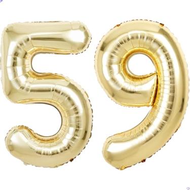 Imagem de Balão dourado champanhe número 59 95 para decorações de primeiro aniversário, 101,6 cm, ouro claro, balões de 59º 95º aniversário, 59 balões, decoração de festa de aniversário, lembrancinhas de festa