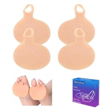 Imagem de Keroius Almofadas de metatarso de gel salto alto almofada de silicone bola de pé para mulheres e homens, alívio rápido, pressão no antepé e dor confortável meia palmilha calos (2 pares bege, M)