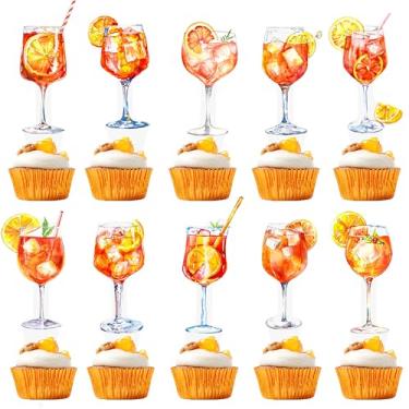 Imagem de Margarita Party Decoration 48pcs Orange Citrus Cocktail Party Cupcake Toppers Aperol Spritz Bar Cake Cupcake Picks for Cocktail Bachelorette Party Bridal Shower Engagement Wedding Supplies