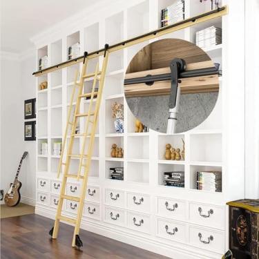 Imagem de Kit De Trilha De Escada Deslizante Hardware Conjunto Completo De Biblioteca Rolante Escada Trilho Preto Tubo Redondo Móvel Para Biblioteca Loft Home Indoor Rolling La, 500cm(16.4 ft) track kit
