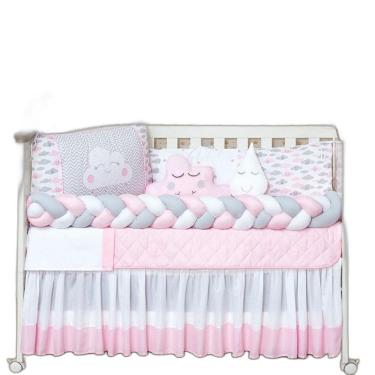 Imagem de Kit Trança Berço Nuvem Menina Com Capa Impermeável 13 Peças