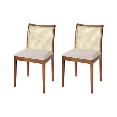 Imagem de Jogo 2 Cadeiras Para Jantar Juliana Jequitibá Terra Estrutura Em Madeira Maciça Linho Bege
