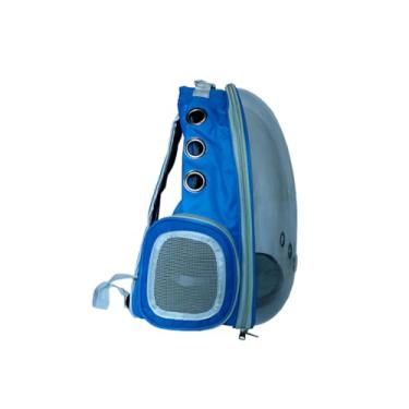 Imagem de Mochila Zuka Azul para Transporte de Pets, Frente em Acrílico, Alças Acolchoadas, Capacidade 6kg, 44x35x25cm, com Tapete