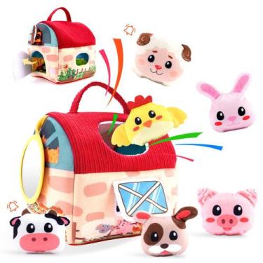 Imagem de Brinquedo para bebês CONETCH Soft Barn com 6 animais de fazenda de pel