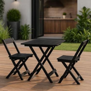 Imagem de Jogo De Mesa 70x70 Com 2 Cadeiras Madeira Dobrável Bar Crú - Spacoshop