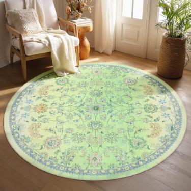 Imagem de Joydeco Boho Tapete redondo lavável de 1,5 m para quarto de berçário de meninas, círculo verde sálvia, sala de jogos, antiderrapante, tapete circular macio para sala de estar, sala de jantar, cozinha