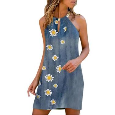 Imagem de Vestido feminino verão casual moda metal pendurado pescoço estampado s