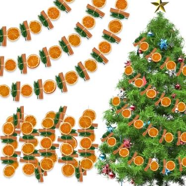 Imagem de Guirlanda de fatia laranja de Natal de 3 m, palitos de canela, laranja, secos, agulhas de pinheiro, decorações penduradas, ornamento rústico natural, artesanato artesanal para decoração de mesa de
