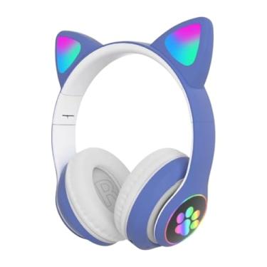 Imagem de Fone de Ouvido Bluetooth 5.0 Orelha de Gato com LED, Microfone Integrado, Som Estéreo, Conexão Sem Fio e P2, Ajustável e Dobrável – D7 Store (Azul Escuro)