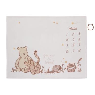 Imagem de NoJo Disney Cobertor de bebê clássico do Ursinho Pooh, marfim e acinzentado, 101 x 127 cm, adereço mensal para foto com design de personagem (produto oficialmente licenciado)