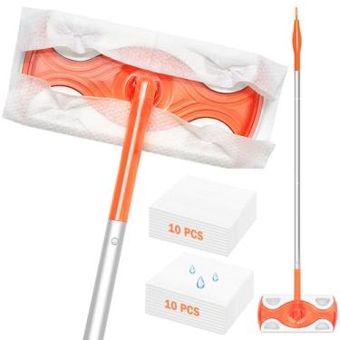 Imagem de JEHONN Toalhetes de chão compatíveis com kit inicial de esfregão Flash Speed para limpeza de várias superfícies Swiffer, espanador descartável, 10 panos de limpeza a seco, 10 refis de esfregão úmido