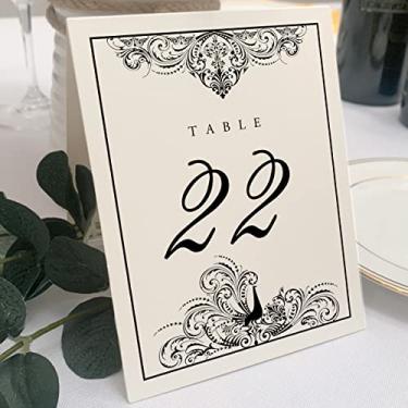 Imagem de Números de mesa de casamento Peacock Flourish (selecione cor/quantidade), champanhe, preto, 1-15, dupla face, barraca ou uso em um suporte, ótimo para festas e restaurantes - Feito nos EUA