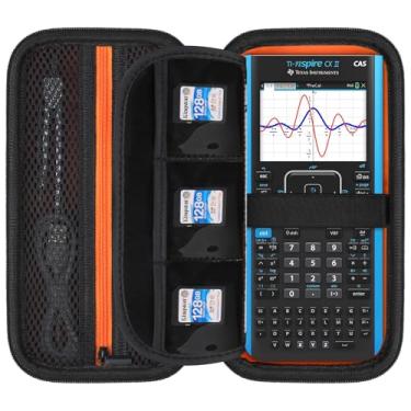 Imagem de Elonbo Estojo de transporte para calculadora gráfica colorida TI-Nspire CX II CAS/CX II/CX/CX CAS, bolso extra com zíper serve para cabo de carregamento, carregador, manual, preto + laranja