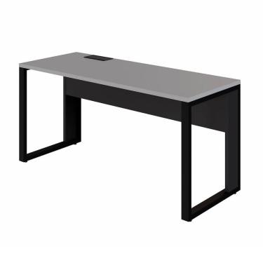 Imagem de Mesa Plataforma 120cm Individual com Caixa de Tomadas Pés Metal Industrial Executive Cinza Sagrado / Preto