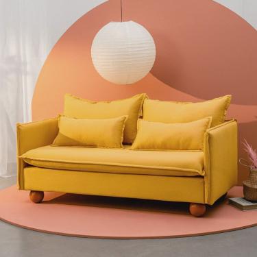 Imagem de Sofá Modular 2 Lugares Pé Bolinha Sôma CabeCasa MadeiraMadeira Mostarda