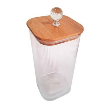 Imagem de Pote De Vidro Hermético 1800ml Tampa De Bambu Puxado Cristal - Flashgo