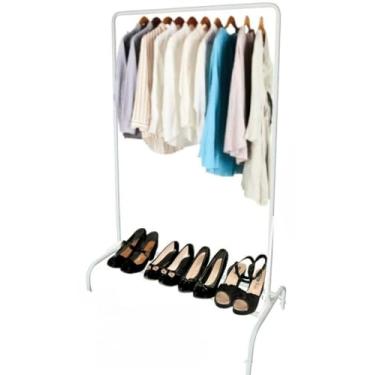 Imagem de Organizador De Roupas Cabideiro De Chão Arara Com Sapateira Em Aço Desmontável (ARARA DE CHÃO BRANCO)