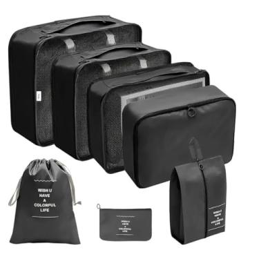 Imagem de Kit Organizador de Mala de Viagem com 7 Peças, Bolsas para Roupas, Sapatos e Acessórios – Organização Inteligente, Economia de Espaço e Separação de Itens Limpos e Sujos (Preto)