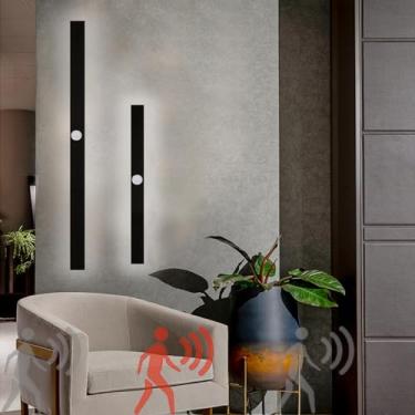 Imagem de Luminária de parede longa LED moderna com sensor de movimento, iluminação de parede interna, estilo minimalista, preta, luminária de parede interna de acrílico, luminária de parede para quar