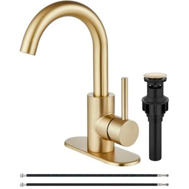 Imagem de Midanya Torneira de pia de bar molhado, torneira de cozinha de banheiro de alça única torneira de 1 furo bico giratório casa de fazenda RV pequena vaidade lavatório banheiro torneira utilitária com