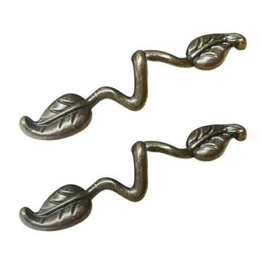 Imagem de Pastlla Puxador de gaveta em forma de folha, puxador de gaveta de folha de bronze vintage, galho, ramo, decorativo, armário, guarda-roupa, móveis, gaveta, puxador, 2 peças, liga de zinco, orifício