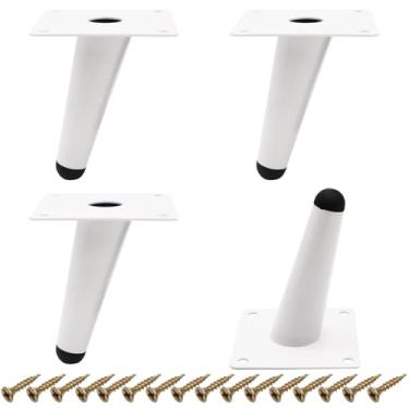 Imagem de RUENXG Pernas modernas de móveis de 10 cm de meados do século - Pacote com 4 pernas cônicas de metal em branco pernas de sofá de substituição para sofá, cama, cômoda, suporte de TV (ferragens