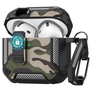 Imagem de Capa protetora rígida para AirPods 4 com trava segura, pop-up automático, proteção total, compatível com Apple AirPods 4ª geração 2024/2025 (verde camuflagem, capa para Airpods 4)