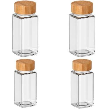 Imagem de Kit 4 Potes Vidro 125ml Tampa Bambu Conserva Temperos Secos com Vedaçã