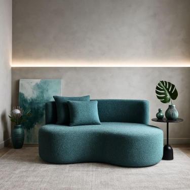 Imagem de Sofá Decorativo Curvo Orgânico Nature Gaia Boucle Azul Turquesa - Mont