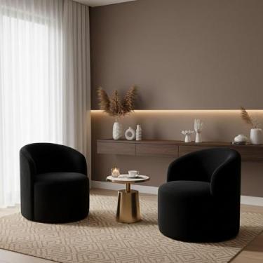 Imagem de Kit 02 Poltronas Curva Orgânica Nature Gaia Veludo Preto - Montanaris 