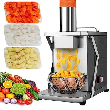 Imagem de Cortador de vegetais elétrico 5 em 1 comercial, picador de vegetais de 200 W, triturador, cortador automático de cebola, batata, processador de alimentos, máquina de corte de frutas com lâminas de 6