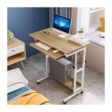 Imagem de P9IDEDFH Mesa de computador portátil para laptop, mesa lateral com rodízios, altura ajustável, mesa de PC, caderno, mesa de centro para sala de estar ou escritório (cor branca) quente WHI