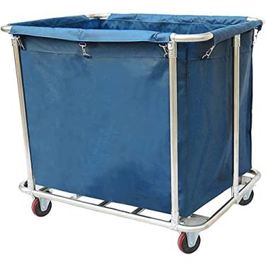 Imagem de Prateleira de carros móveis sacos removíveis com cesto para roupa carro para lavandaria carro com estrutura de aço recipiente para roupa com rodas para casa de banho hotéis salão de beleza / azul
